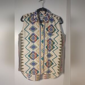Vintage Aztec Print Sleeveless Shirt Lg #571